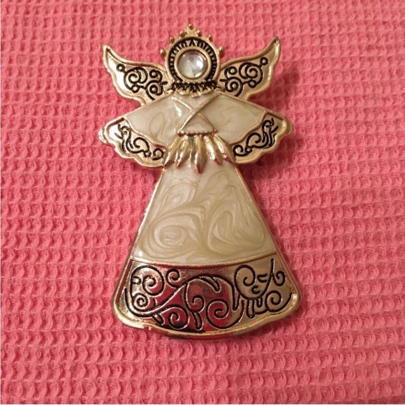 Kenneth Cole Jewelry - Kenneth Cole brooch angel pearlescent goldtone pin Holiday Vintage 1990s